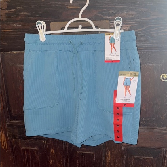 NWT! Women's Mondetta Blue Ribbed Active Shorts - Picture 1 of 4